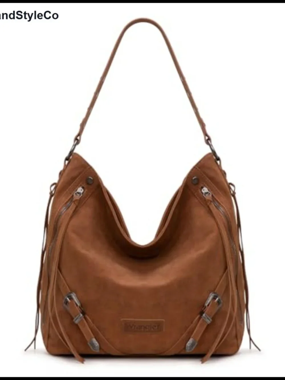 Womens Hobo Handbag Faux Suede Fringe Buckle Shoulder Bag Large